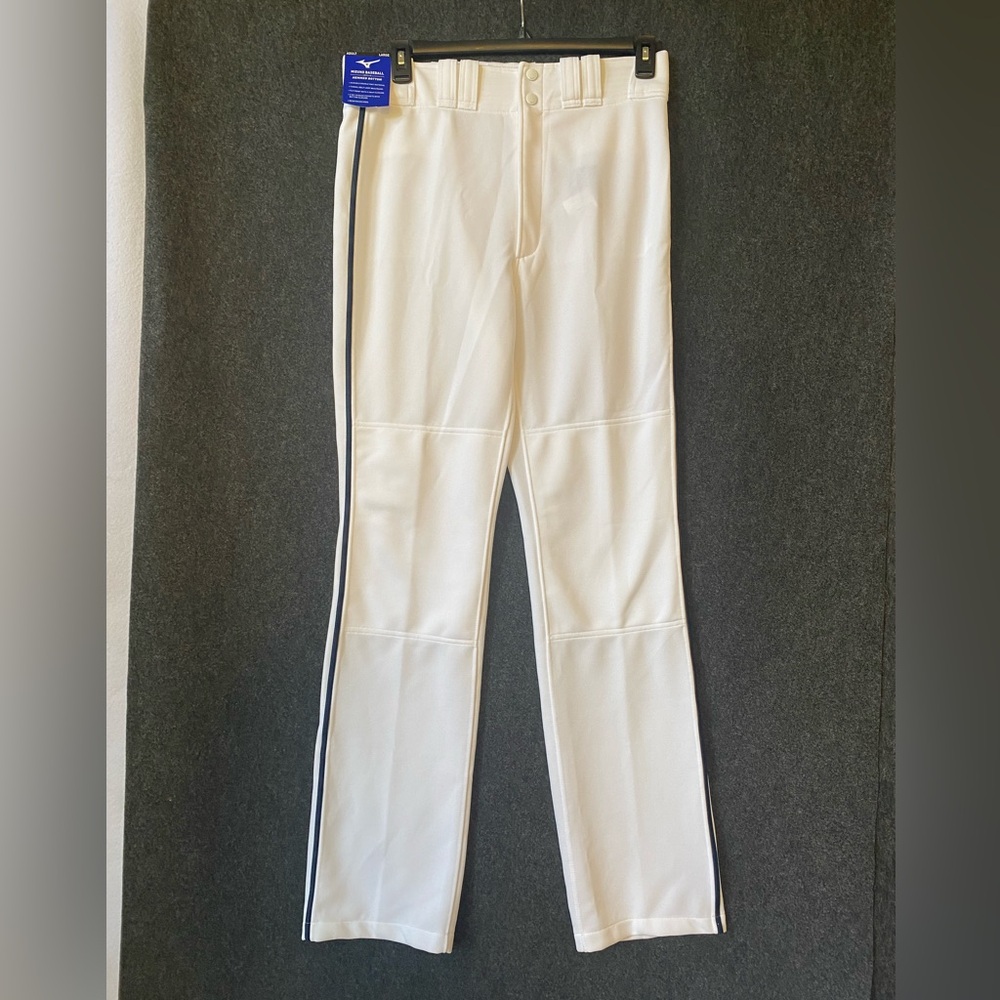 Mens - Mizuno White Full Length MVP Pro Navy Piped Hemmed Baseball Pants  sz L